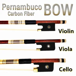 1Pcs top Pernambuco carbon Fiber Round Stick violin viola cello bow 4/4,silver/Copper Mounted，Siberian horsetail horsehair