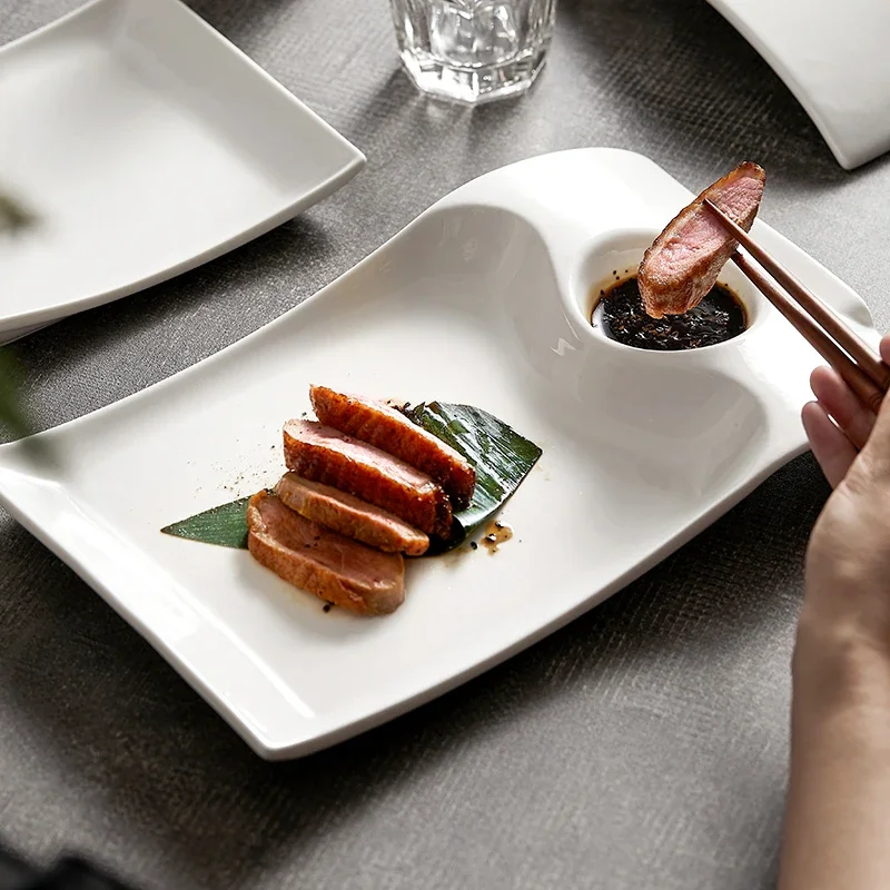 Irregular Ceramic Plate Steak Sushi Jiaozi Plate with Vinegar Plate Shell Cold Dish Ceramic Tableware Kitchen Decoration Tray