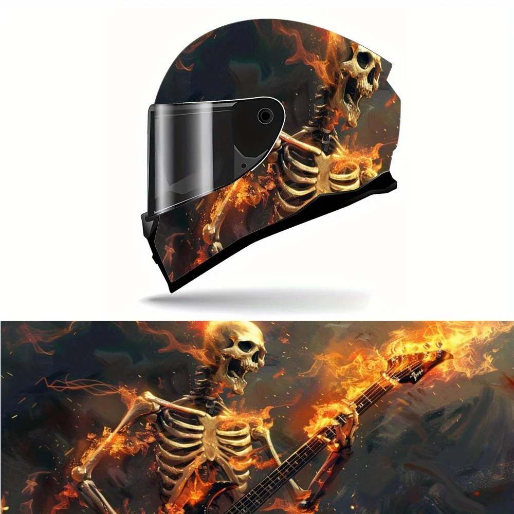 

Меняющий скелет в пламеях, виниловая наклейка на мотоциклетный шлем, самоклеящаяся водонепроницаемая наклейка для украшения шлема, пленка для граффити «сделай сам»,