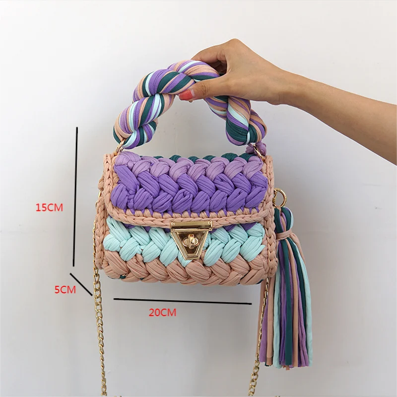 Bolsa de ombro única feita à mão para mulheres, linha de pano, moda, senhora, inclinado, fêmea