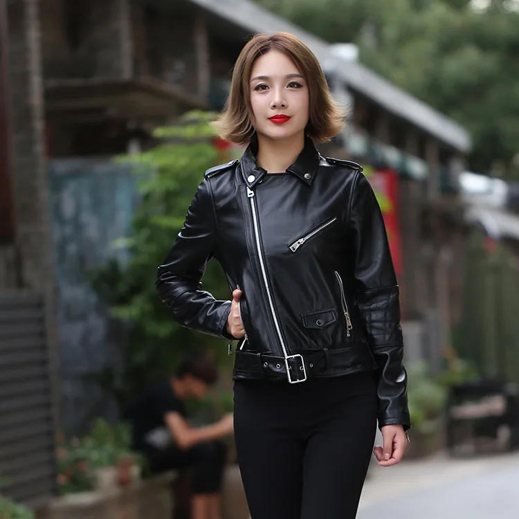 

2023 Genuine Leather Jacket Women's Motorcycle Jackes Femme Short Lapel Pure Sheepskin Coats Female Clothes Spring Fall on Sale