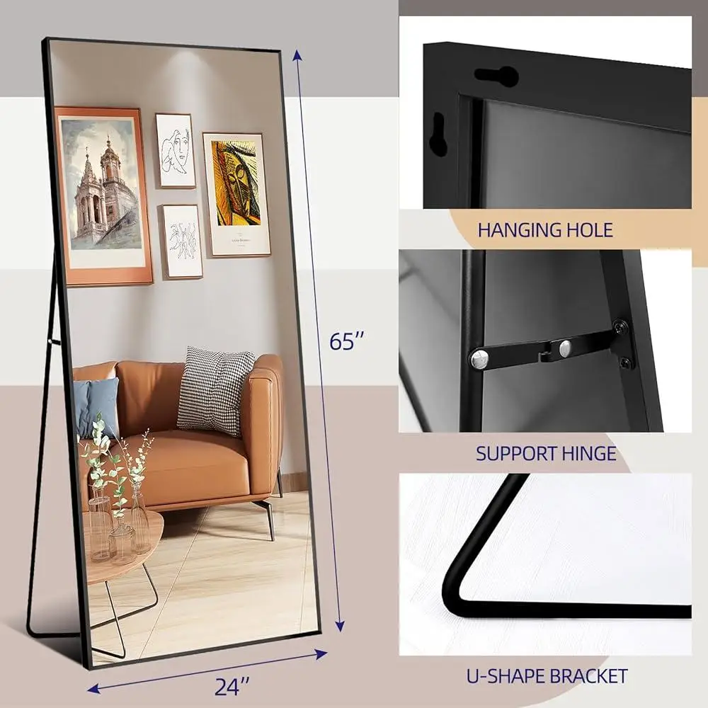 Full Length Mirror Standing Mirror Full Body Mirror Large Leaning Mirror Explosion-Proof Glass Rectangular Design Easy Install