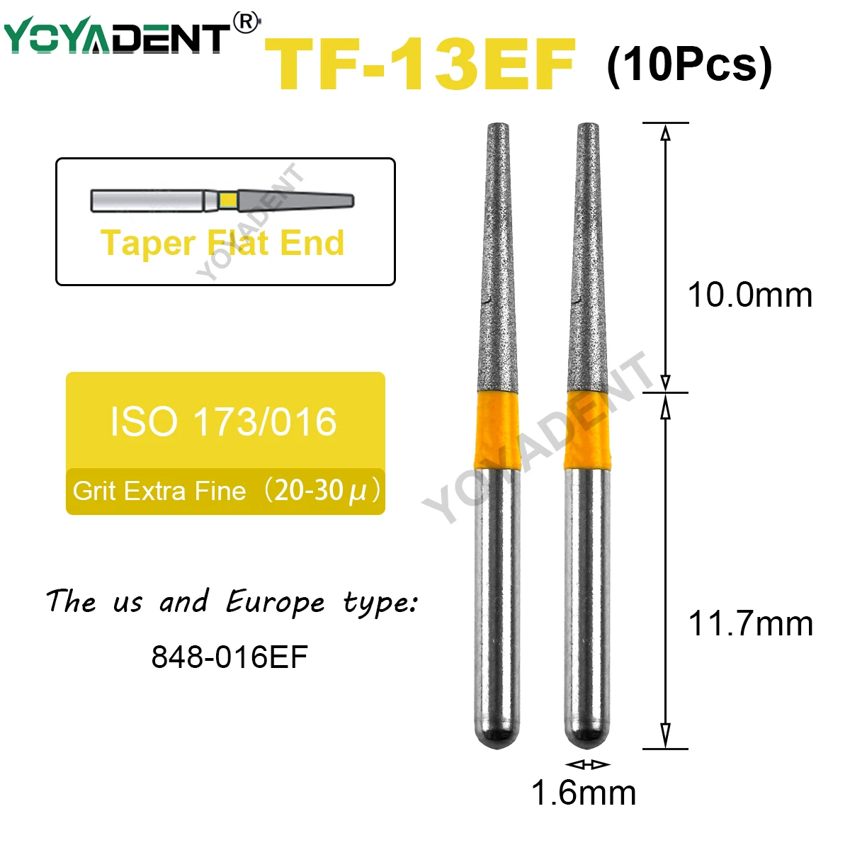 Extra feine Dental-Diamantbohrer, Zahnmedizin-Bohrer, FG, Hochgeschwindigkeits-Turbinen, Bohrer, Dentallabor, Polierwerkzeuge, Durchmesser 1,6 mm, 10 Stück/Packung