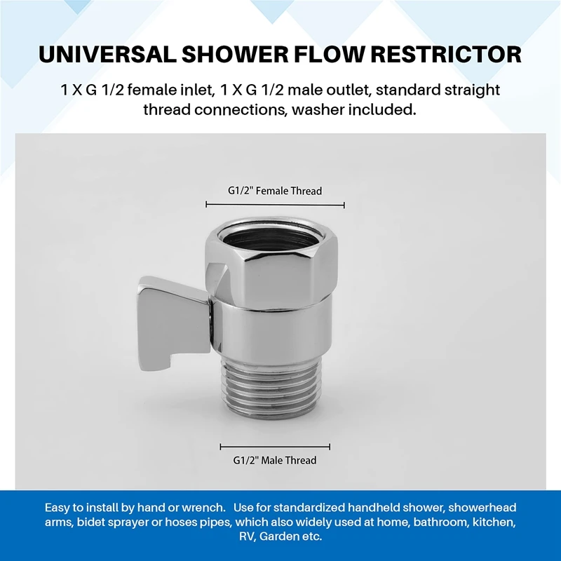Water Flow Control Shut Off Valve, Brass Adjustable Water Pressure Regulator For Hand Held Shower Head & Bidet Sprayer