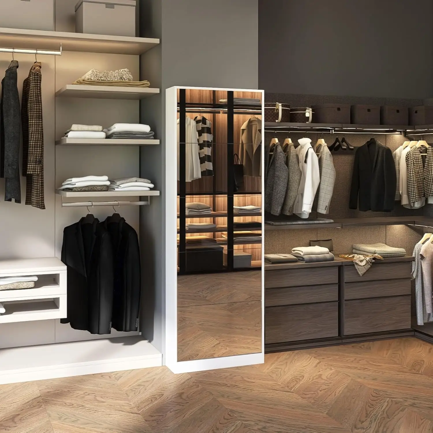 Shoe Cabinet with Mirror Drawers, Freestanding Shoe Rack Organizer with 5 Flip Drawers, Modern Full Length Mirror Shoe Storage image 6