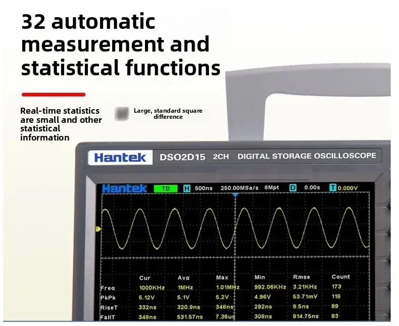 Handheld NEW Hantek Digital Oscilloscope DSO2C10 DSO2D15 2-channels 100Mhz 150Mhz 1GS/s FFT+decode+ 25MHz Signal Generator