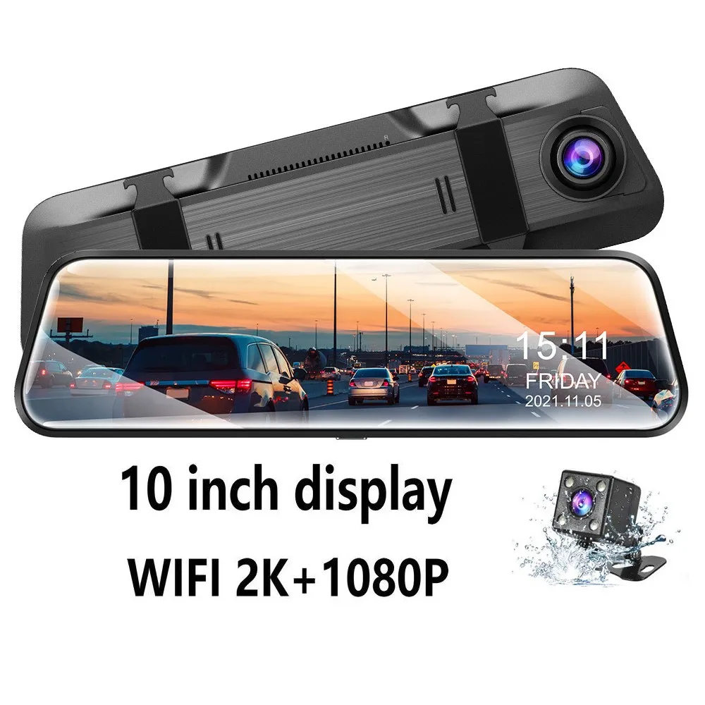 

2K+1080P Car DVR Mirror 10 Inch Car Video Recorder Rearview Camera Support GPS Night Vision Auto Record Dashcam Dual Lens