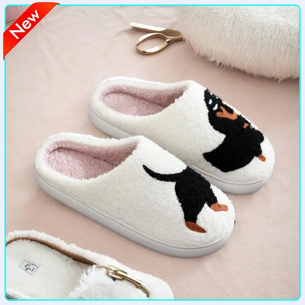 

Plush Dachshund Slippers Warm Slip-on House Shoes Comfortable Flat Thermal Slippers Fluffy Home Slippers for Men Women