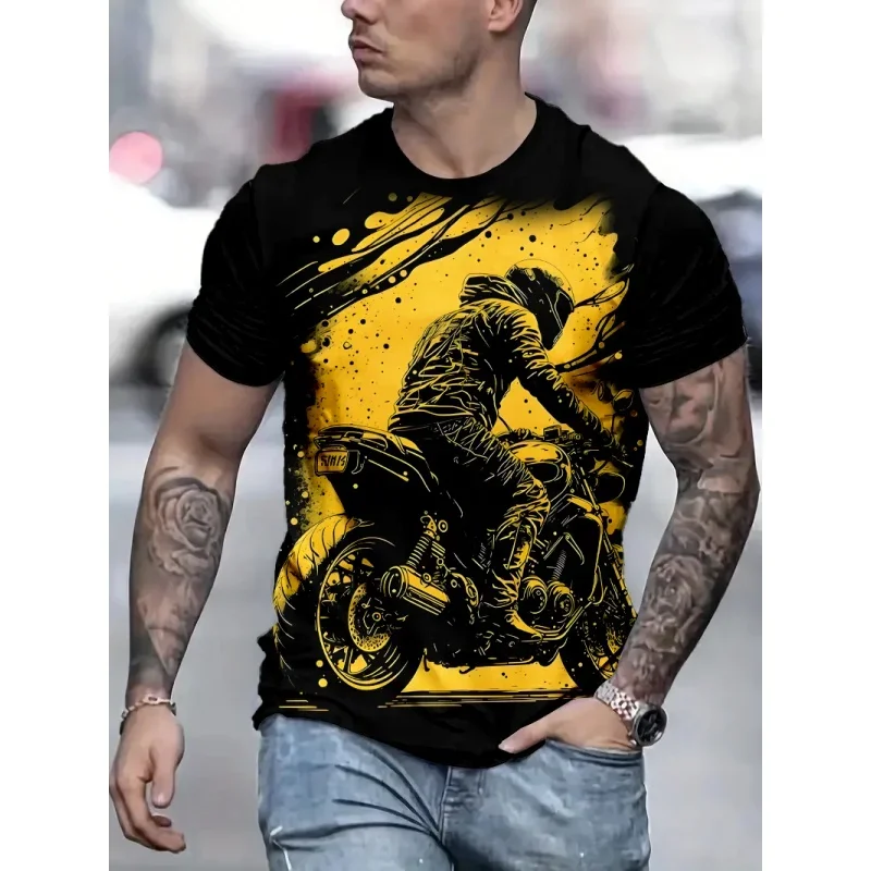 Trendy Cool Motorcycle Graphic T Shirt For Men Colorful Rider 3D Print Tees Summer Fashion Short Sleeve Tops Loose T-Shirts