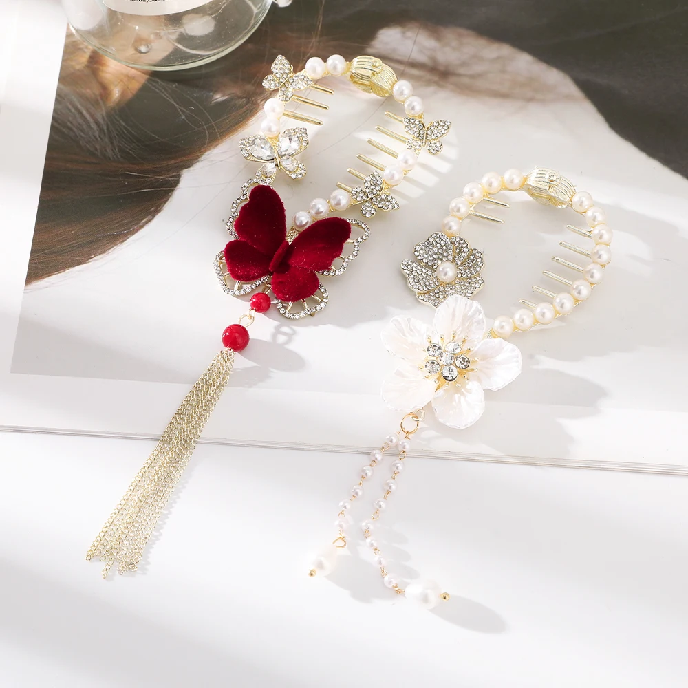 Pearl Rhinestone Hair Claw Clips Flower Horsetail Buckle Bun Ponytail Holder Hair Clip Women Female Hair Accessories