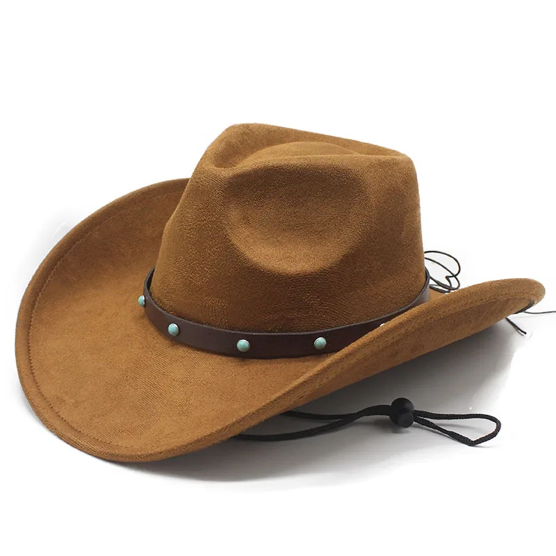 Hot Selling Suede Western Cowboy Woolen Cowboy Hat Men and Women Curved Brim Knight Hat European and American Jazz Hat Felt
