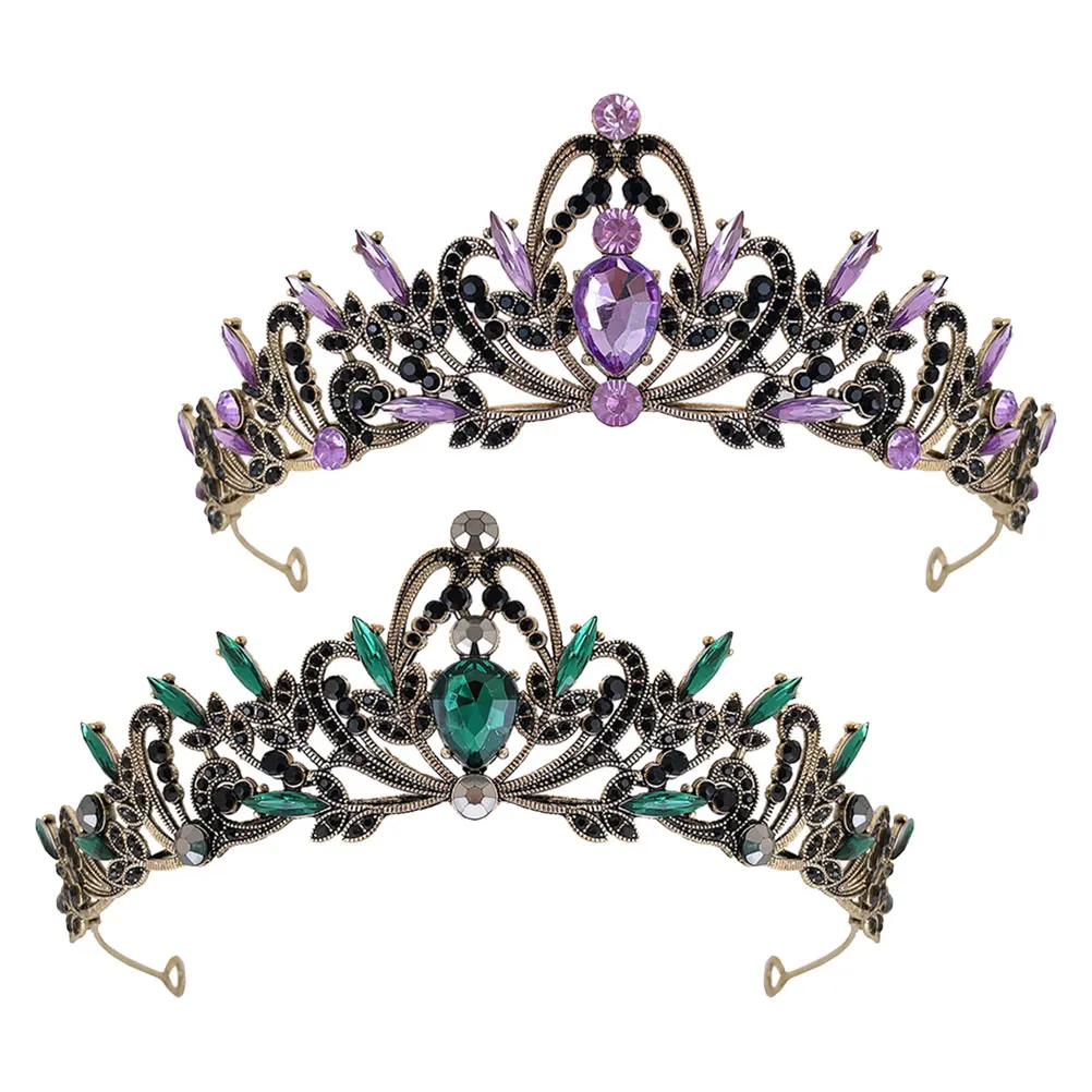 

2pcs Crown Tiara Tiaras for Women Rhinestone Bridal Headpiece Wedding Party Birthday Leaf Design Durable Practical Long Term