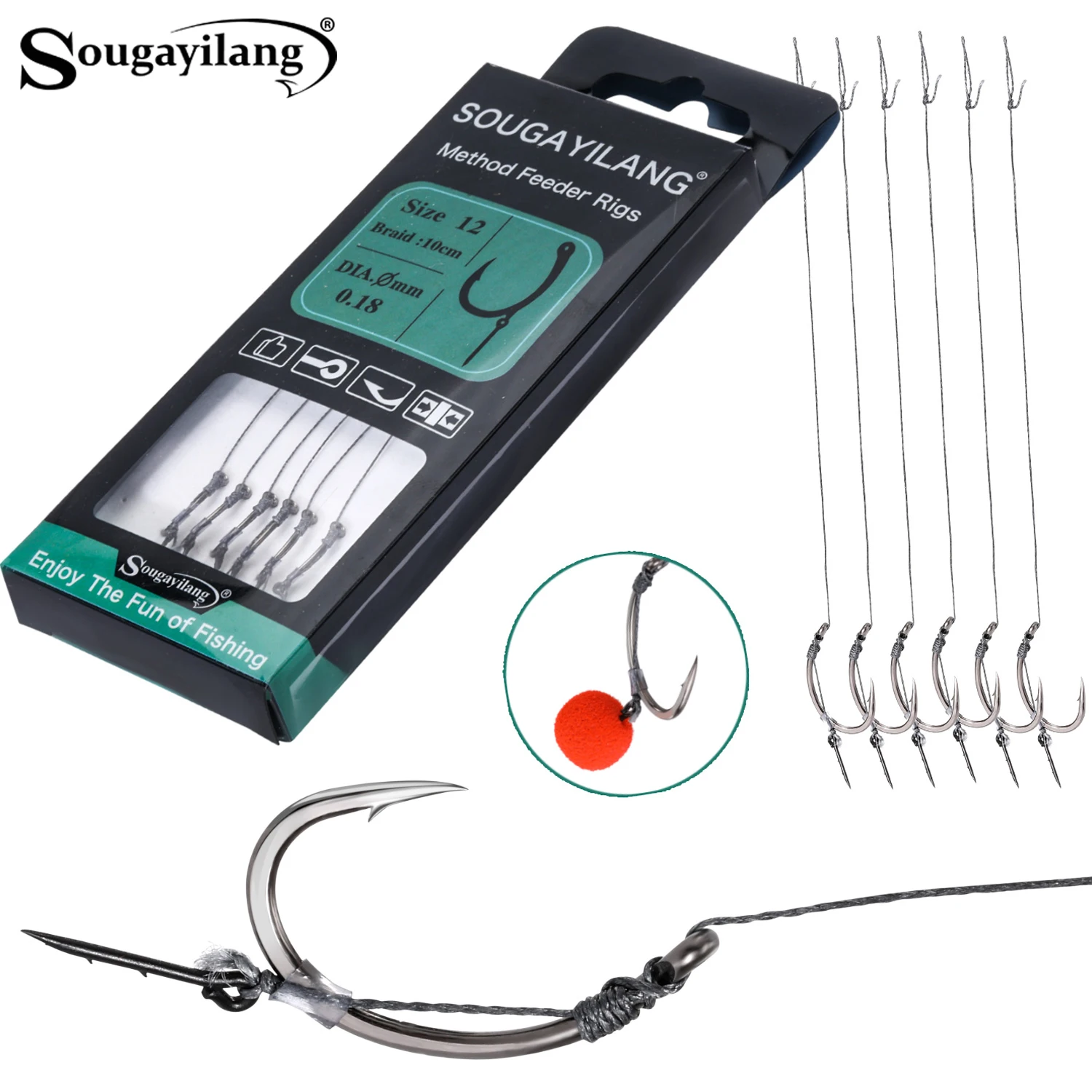 Sougayilang European Carp Fishing Hook Set of 6 Sharp with Multiple Layers of Grinding Reinforcement on the Tip for Carp Fishing