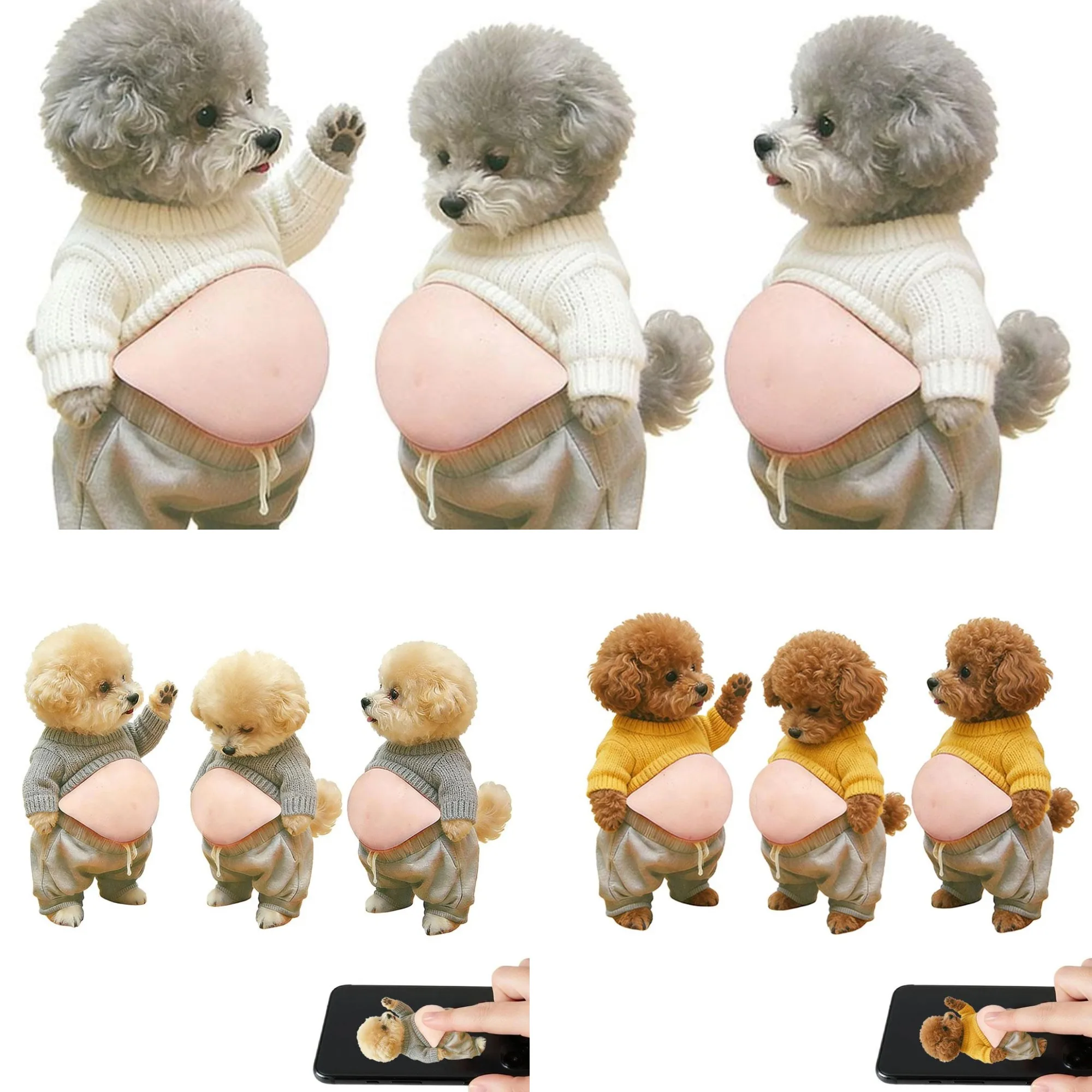 3/9PCS 3D Teddy Dog Belly Stickers Cute Puppy Wearing Outfit Silicone Self-Adhesive Stress Relief For Home Decor And Phone 2026