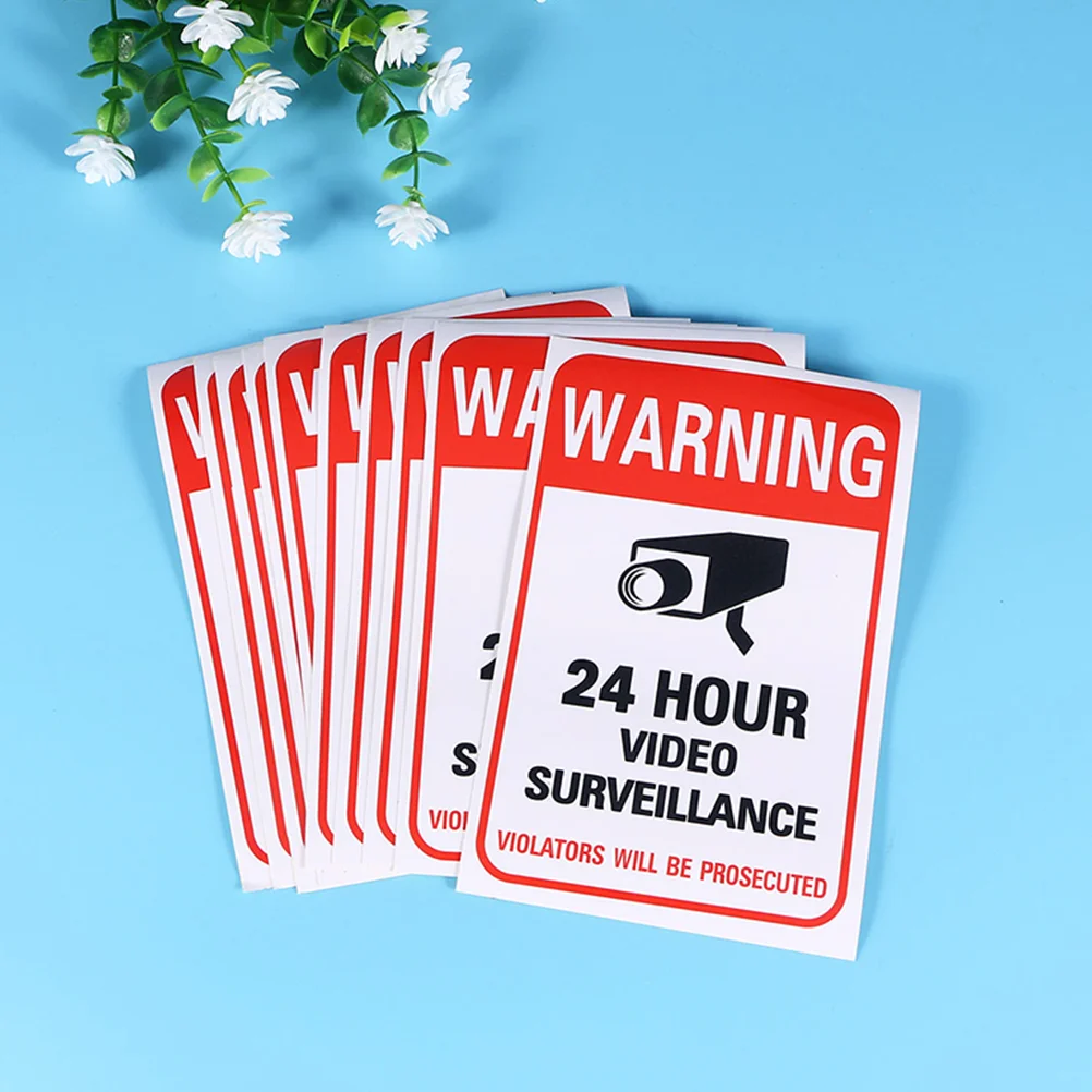 20 Pcs Monitor Warning Stickers Surveillance Video 24 Hour Sign Outdoor Weather-resistant Caution Signs