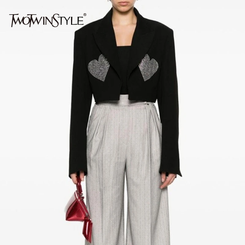

TWOTWINSTYLE однотонные утягивающие короткие куртки для женщин с лацканами и длинными рукавами, темпераментная куртка, женская одежда