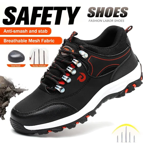 Imagen 2 del producto Zapatos de seguridad para el trabajo para hombre, botas con punta de acero, zapatos de protección de seguridad, antigolpes, antipinchazos, botas de trabajo para hombre