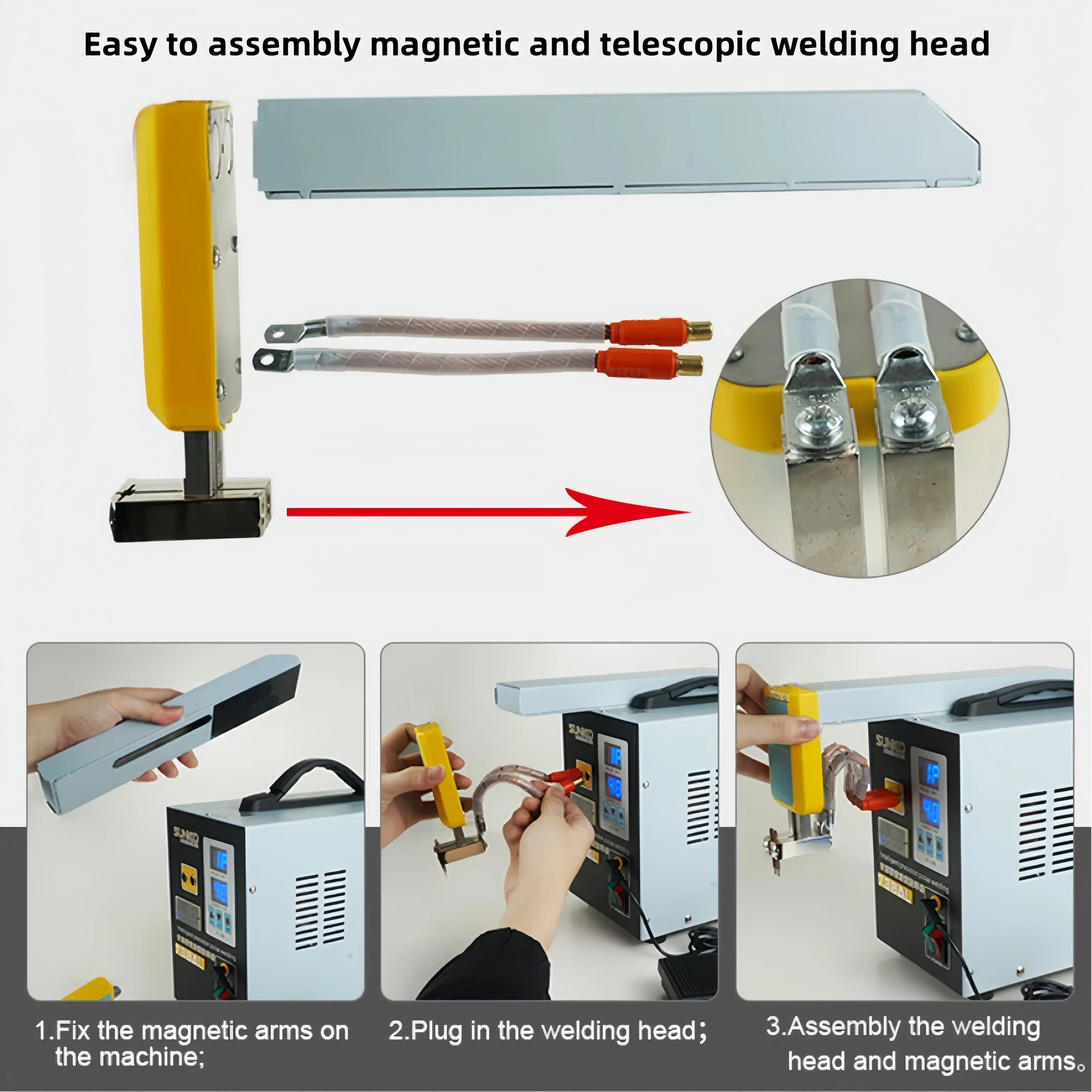 SUNKKO 738AL Saldatrice a punti per batteria 3.6KW Regolare la testa di saldatura del braccio telescopico Saldatura a impulsi automatica con una penna per saldatore a punti