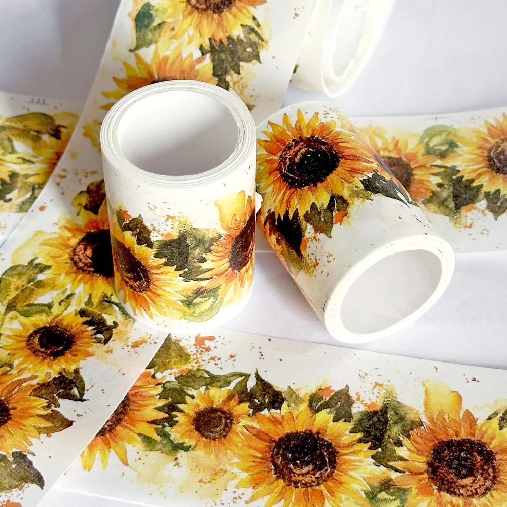 Sunflower Theme Washi Tape DIY Creative Scrapbook Supplies Cartoon Style Writeable Club Journal Decoration Collage Set