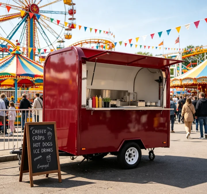 Large Towable Mobile Food Trailer Custom Triple Axle Catering Trailer Multiple Service Hatches Mobile Food Stall