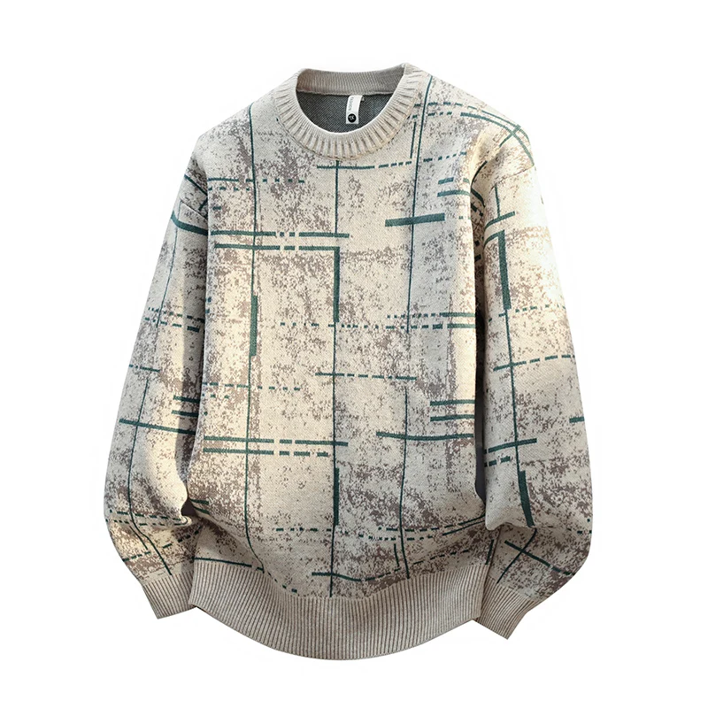 

Мужской повседневный вязаный свитер с круглым вырезом, утепленный, свободного кроя, теплый шерстяной пуловер, осенне-зимняя модная коллекция