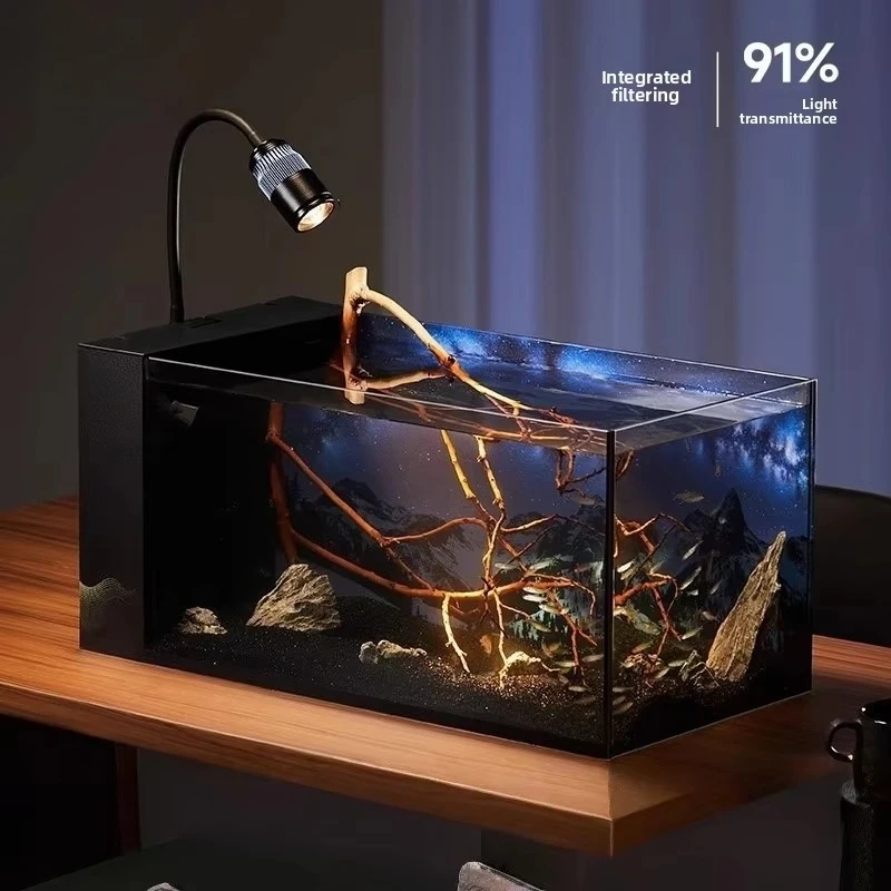 Ultra-clear side filter integrated silent desktop fish tank, ecological aquarium, 91% light transmittance stream tank
