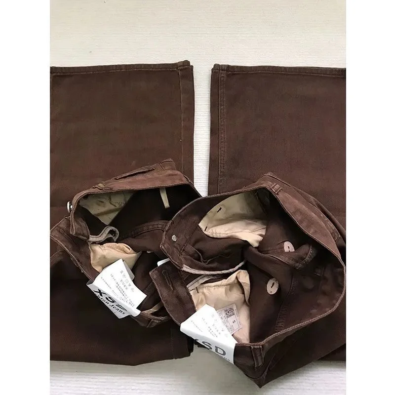 جينز نسائي مستقيم الساق من American Retro Coffee لخريف وشتاء جديد عالي الخصر فضفاض غير رسمي بنطال ذو قصة أرجل واسعة ملابس خروج عصرية #4