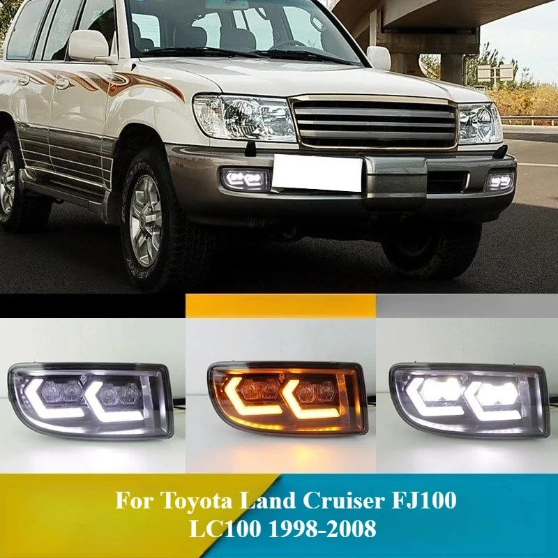 

For Toyota Land Cruiser‌ FJ100 LC100 1998-2008 LED Daytime Running Light Yellow Dynamic Turn Signal Front Fog Lamp Daylights