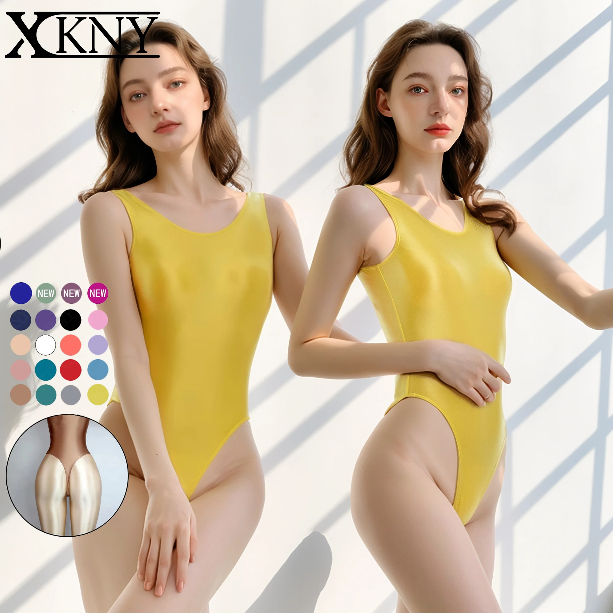 XClocKNYoung satin swimsuit oil silk Opaque swimsuit satin glossy one piece gymnastic suit smooth high fork T-back swimsuit