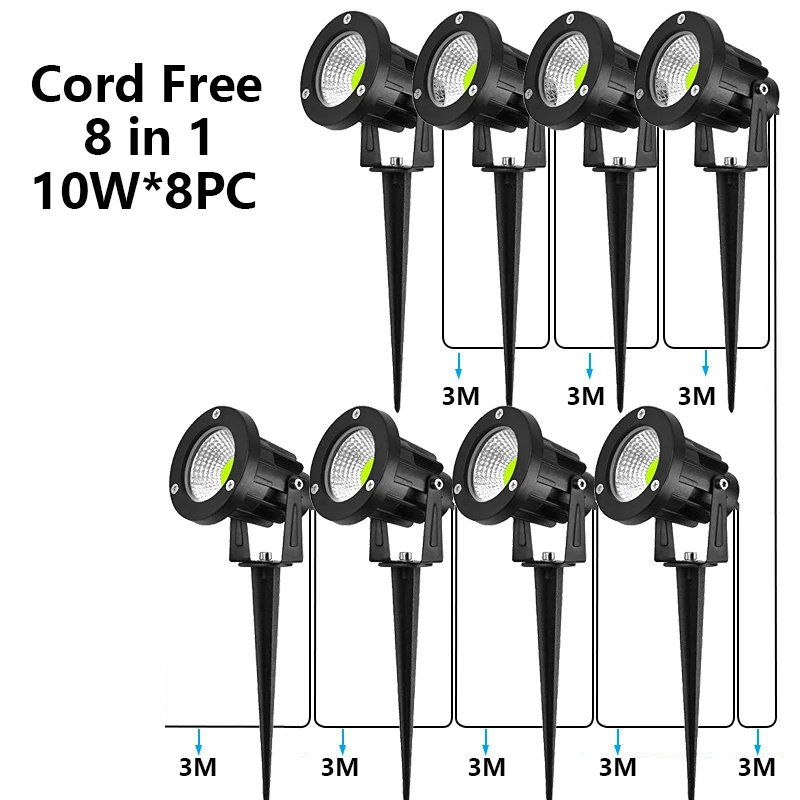 Bezprzewodowy 8-In-1 6-In-1 ogrodowy lampy ogrodowe dekoracyjny 10W Ip65 wodoodporny ogrodowe światło spotowe Ac220 110V Dc12V lampa uziemiająca