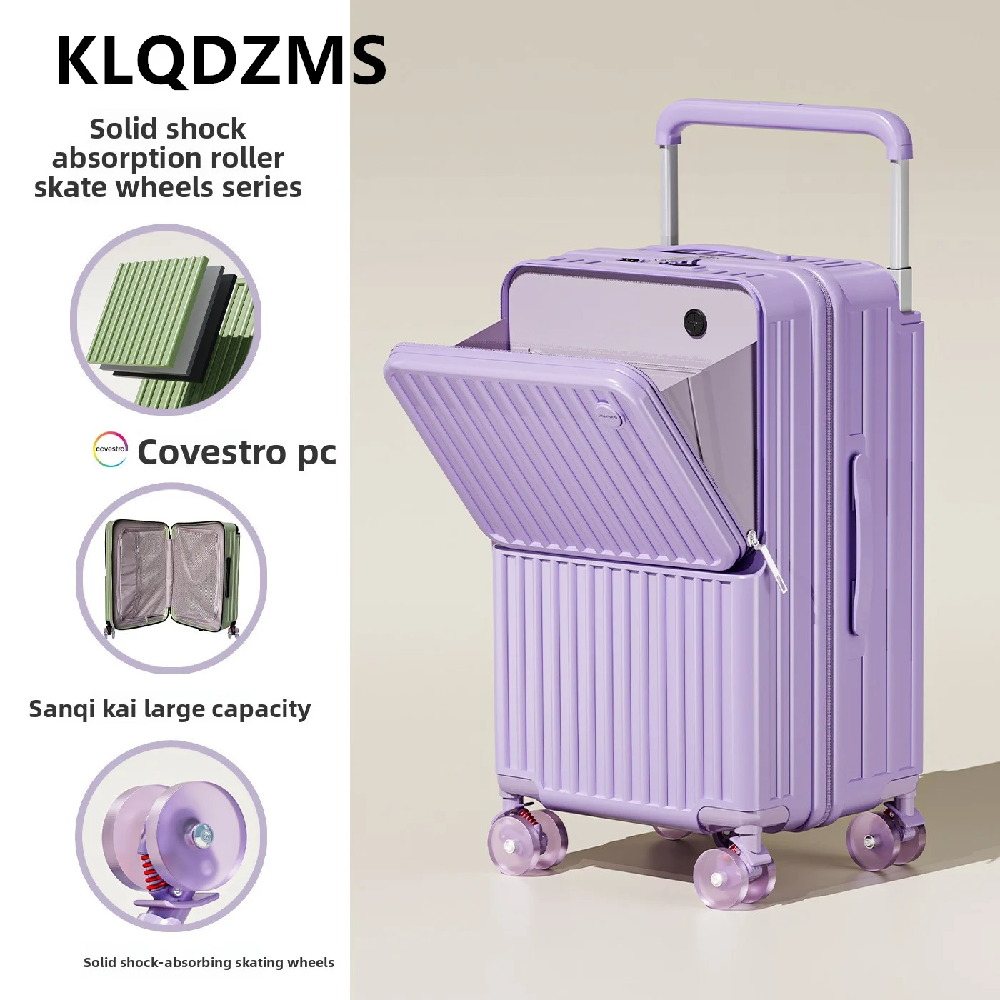 KLQDZMS Многофункциональный чемодан 20 "24" 26 "28 дюймов ABS + ПК с передним отверстием для ноутбука, чехол для посадки, женский чемодан с зарядкой через USB