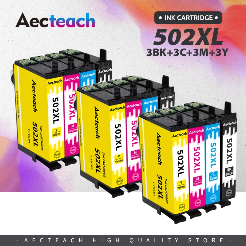 Aecteach 1-10pcs T502XL 502 502XL Full Ink Cartridge With Chip Compatible For Epson XP5100 xp5105 WF2860 WF2865 Printers