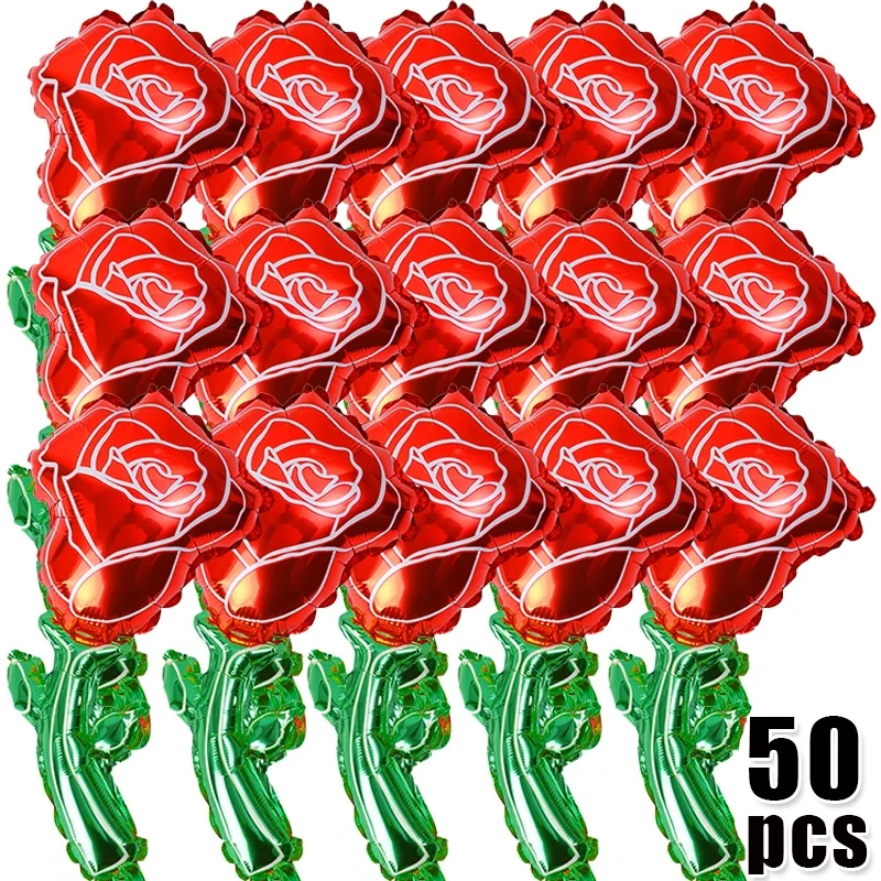 

50/5Pcs Mini Rose Flower Balloons Artificial Roses Shaped Foil Balloons Romantic Flower Balloon Valentines Day Wedding Decors