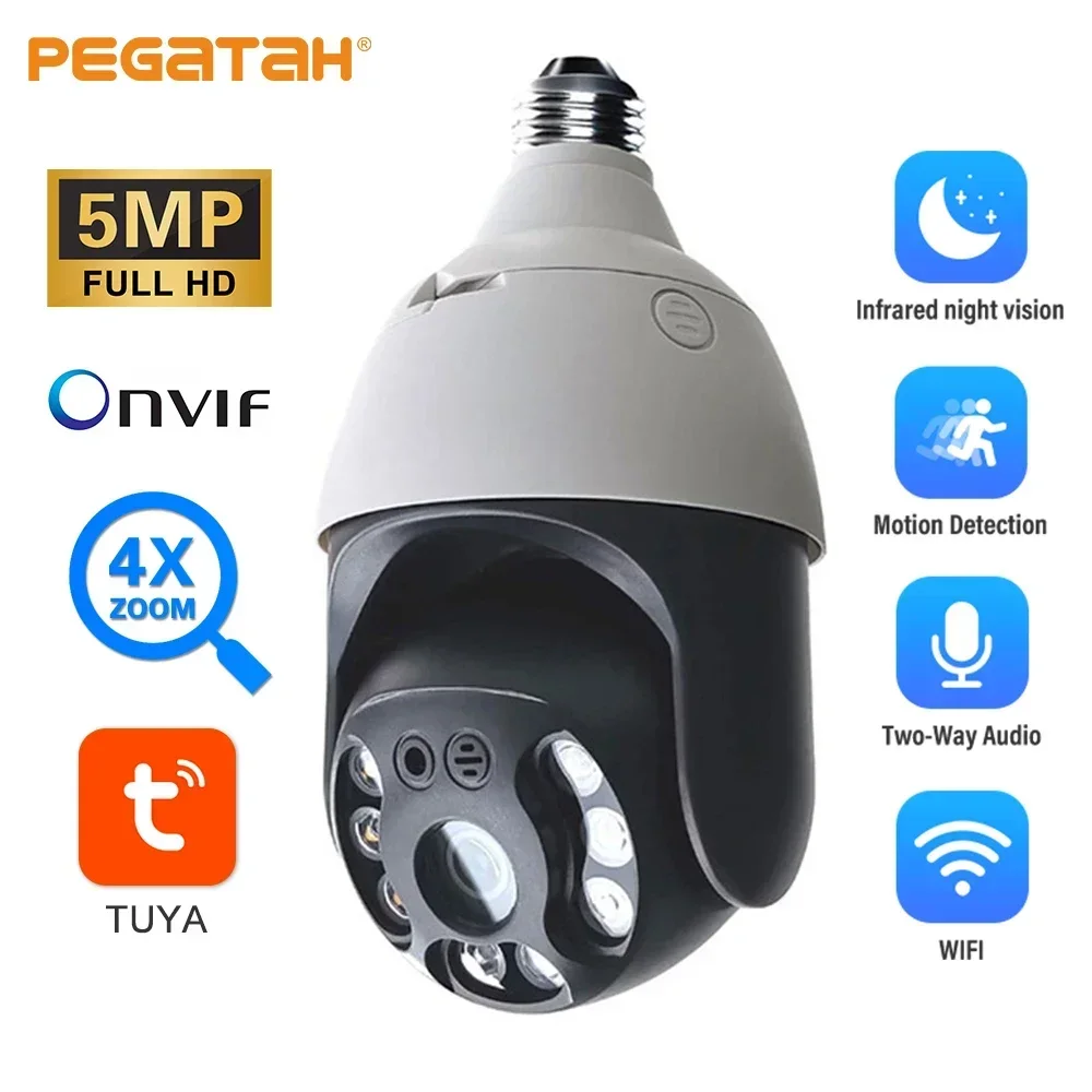 

TUYA 5MP Bulb Lamp Camera Wifi IP PTZ Outdoor Video Surveillance Human Body Motion Detect Color Night Vision Home Security
