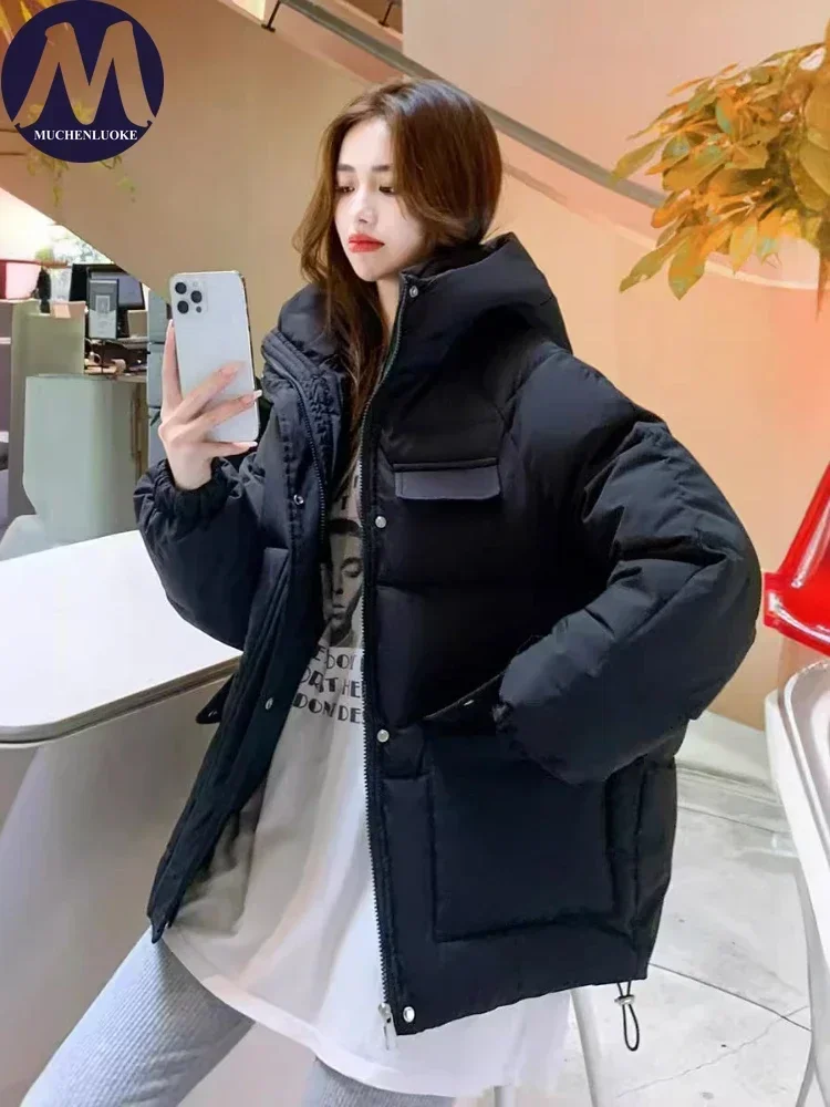 Frauen Winter Jacke Neue Koreanische Mode Langarm Hoodie Brot Jacke Beiläufige Lose Verdickung Warm Halten Kurze Parkas