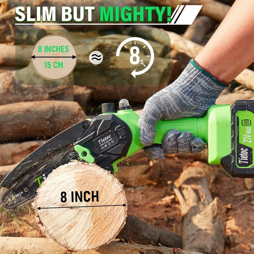Cordless 8-inch Chainsaw with 2x 4000mAh Batteries, Oiler Included, Lightweight for Home Use