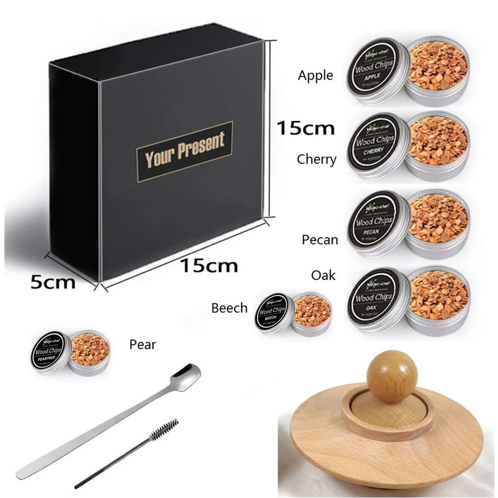6Aroma Wooden Chips with Utensils & Smoked Lid Nature's Elegance Carfted for Your Table Cheese Board Set or Smoked Bread Bin