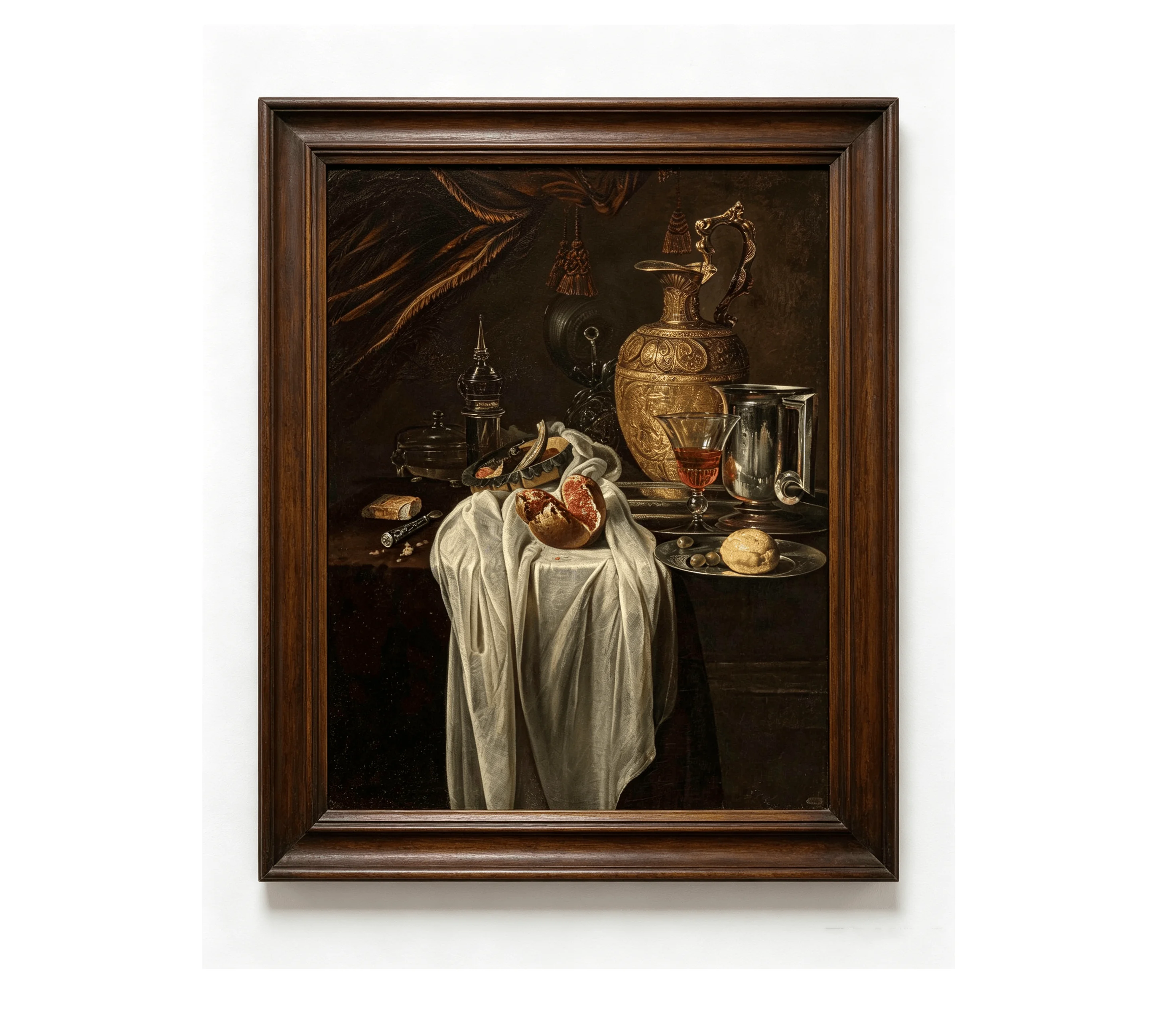 Baroque Vintage Still Life Golden Jug Pomegranate Canvas Painting Classic Wall Art Folded Art Print Home Decor