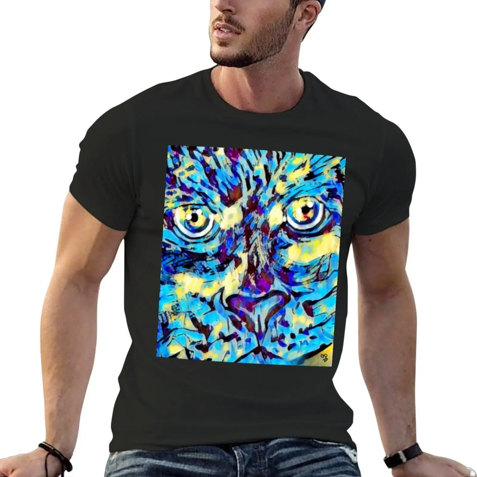 Enigmatic Gaze - Abstract Feline Art T-Shirt cotton graphic tees anime clothes man clothes t shirt for men