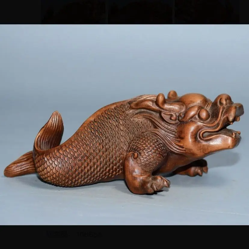 Hand Carved Wood Good luck arowana Statue Figurine Desktop Ornaments Home Decoration Crafts Tea Pet Decor