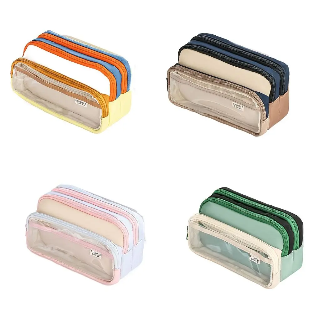 Japanese Style Pencil Bag Large Capacity Color Blocked Stationery Storage Bag Multi-layer Dirt Resistant Pen Pencil Case