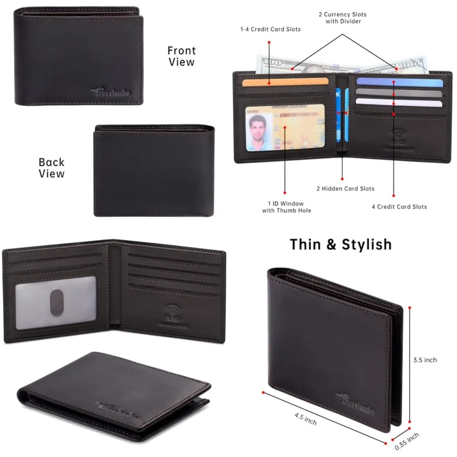 

Wallet for Men Real Leather Mens Bifold Wallet RFID Blocking - Thin and Stylish with ID Window in Gift Box,Coffee