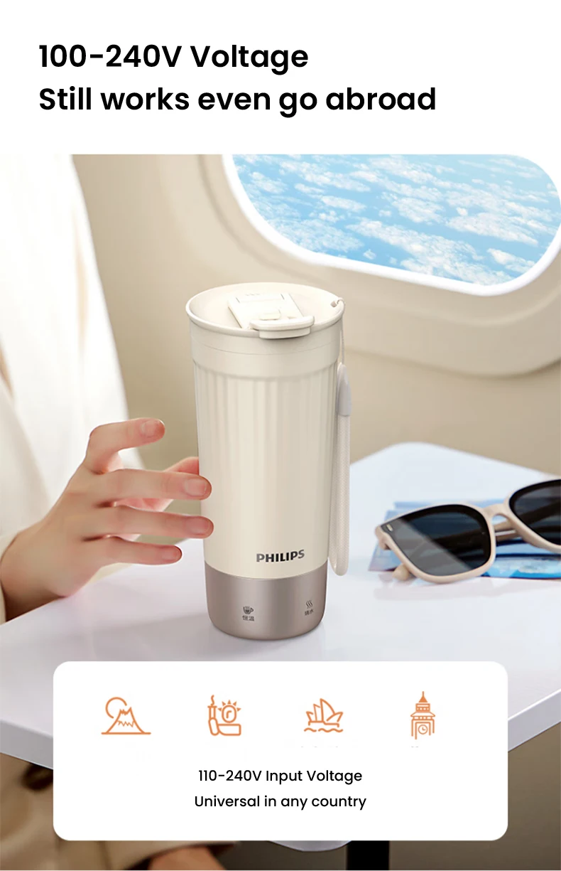 Philips Electric Kettle Bottle 400ml Electric Heating Cup NTC Temperature Control 110V-240V Thermos Cup