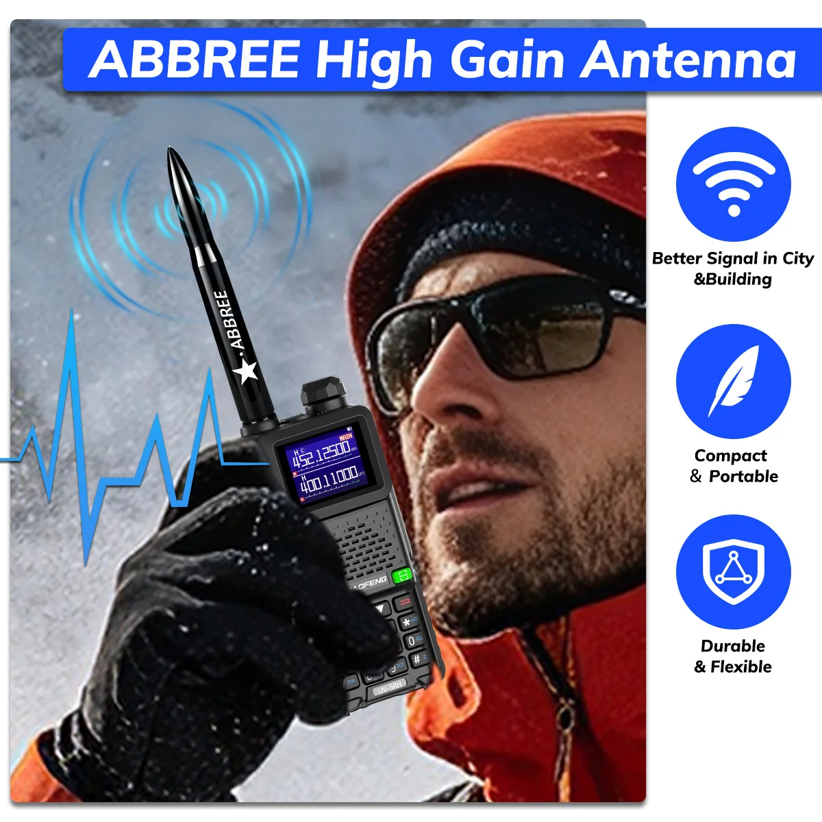 ABBREE AR‑47 Bullet Antenna High Gain SMA‑Female VHF UHF Walkie Talkie Antenna for Baofeng UV‑5R Mini UV-5RH Quansheng UVK5 UVK1 - view 4