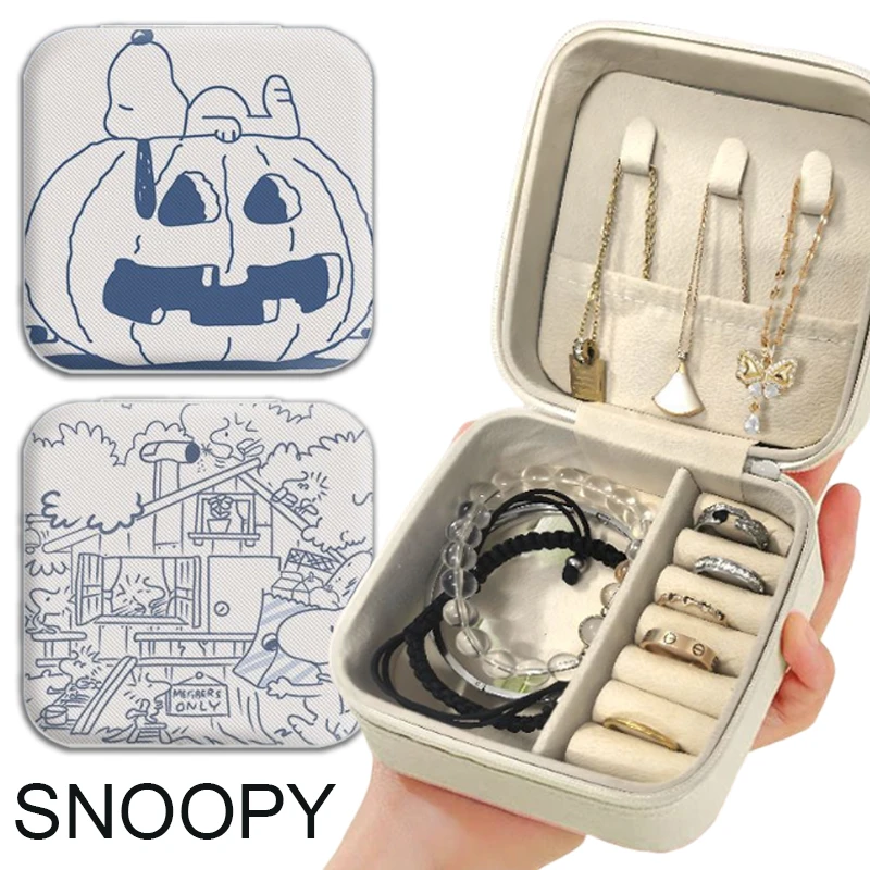 

Snoopy Jewelry Box for Women Jewelry Storage Case Leather Earrings Necklace Ring Divided Organizer Travel Portable Zipper Boxes