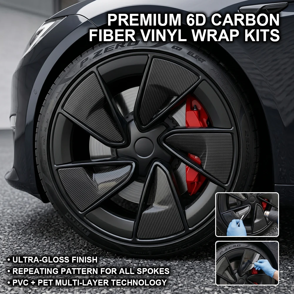 6D Carbon Fiber Vinyl Wrap Film for Car Wheel Hub Rims Spokes DIY Sticker High Temperature Resistant Air Release Bubble Free