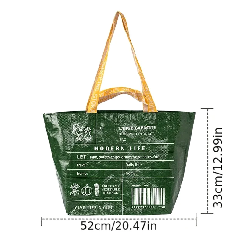 Grande Capacidade Waterproof Supermarket Shopping Bag, portátil, PP Woven, para lojas de varejo, Boutique e supermercados