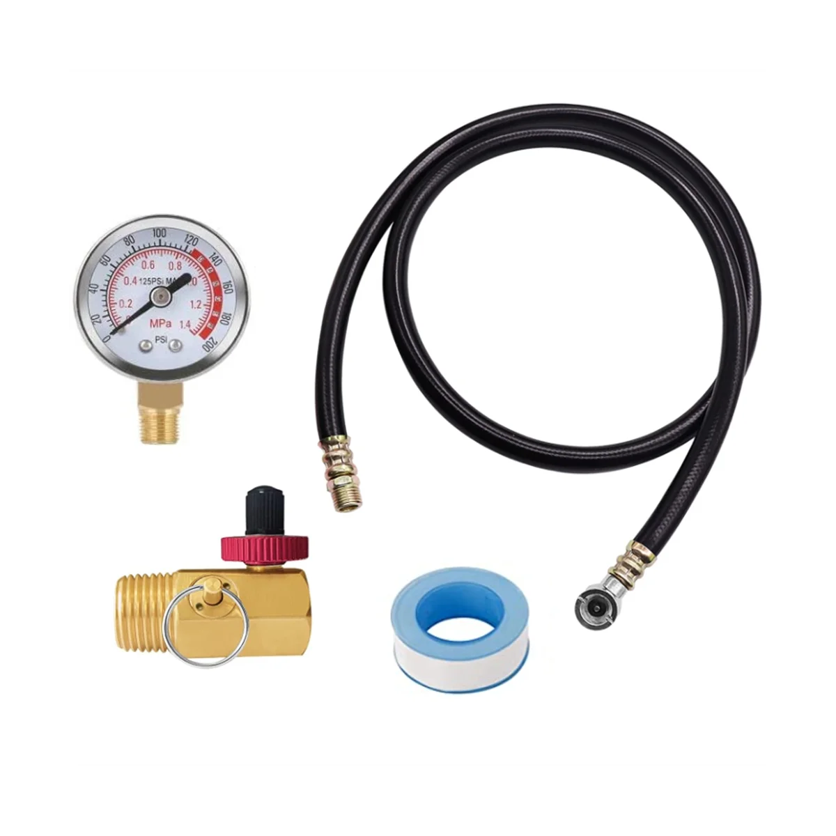 Air Tank Valve Kit with Gauge, Air Tank Repair Kit Come with 2 Inch Pressure Gauge with 1/8 Inch NPT, 4 Ft Air Hose