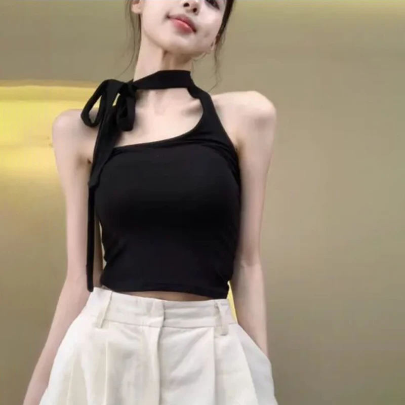 

Fashionable And Casual Korean Style Ribbon Halter Neck Camisole Top