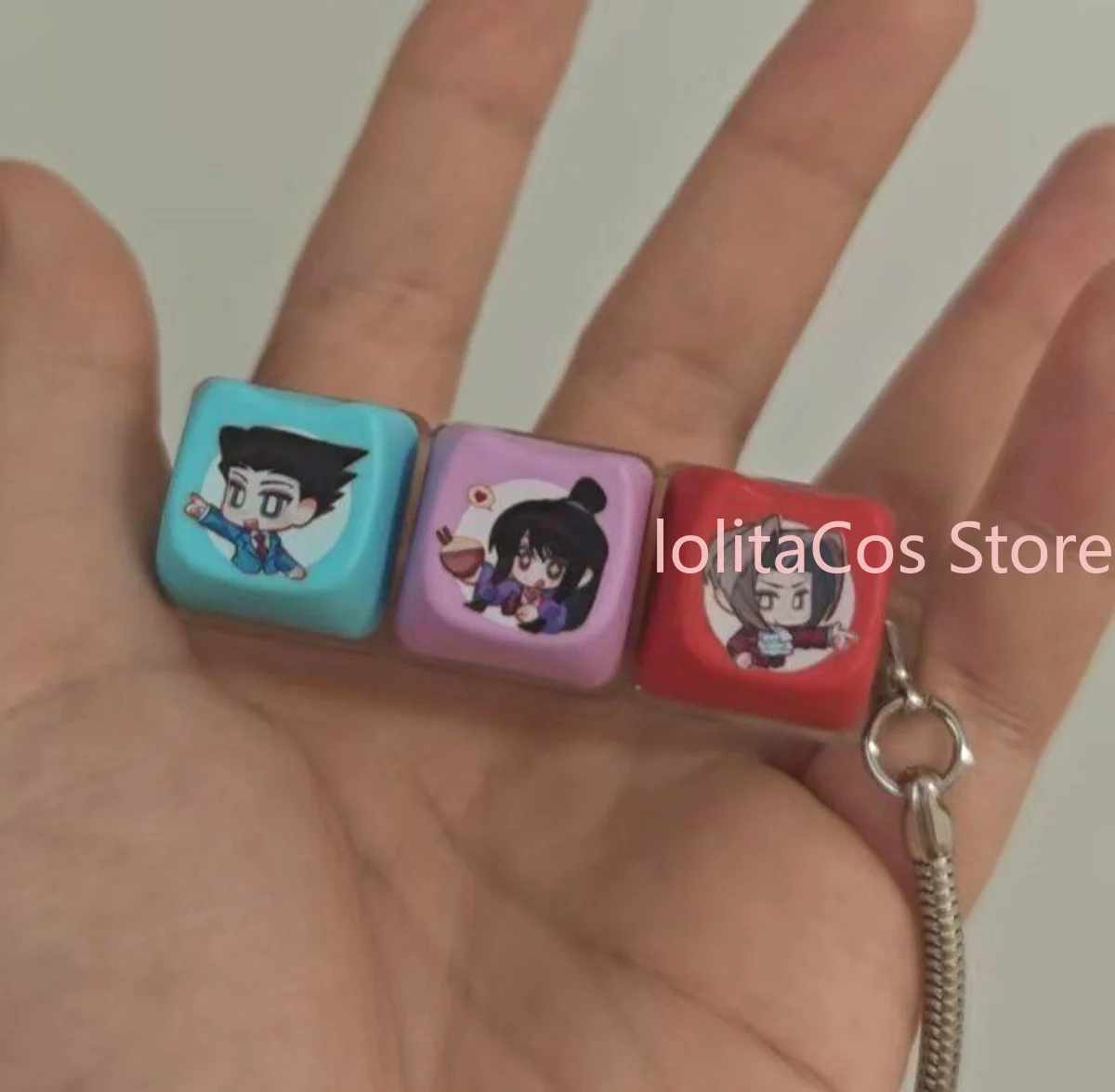 Ace Attorney Phoenix Wright Miles Edgeworth Maya Fey Mia Fey Kawaii Keycap Anime Décoration de clavier Cadeau d'anniversaire Noël Cosplay